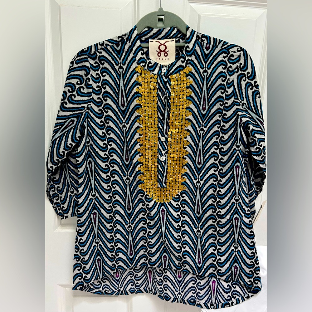 Figue ikat blue peacock print tunic… Never worn!